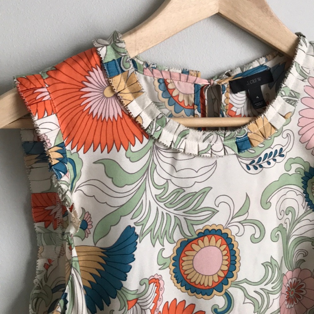 J. Crew Sleeveless Printed Silk Blouse